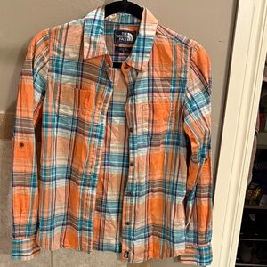 The North Face Orange and Blue Plaid Shirt